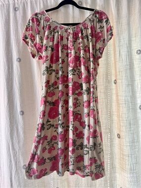 Pink Floral Short Sleeve Swing Dress